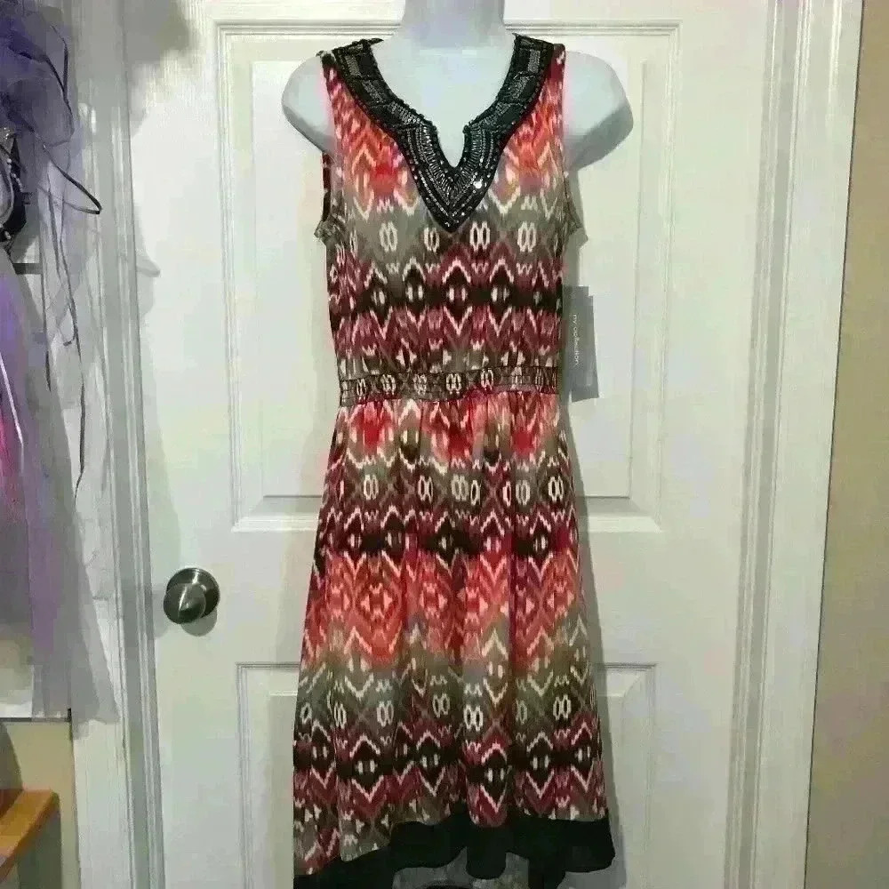 NWT NY Collection Embellished V Neck Midi Dress - Picture 2 of 5